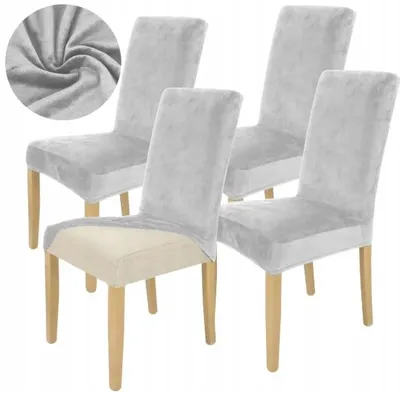 Produktbild von Stuhlhusse Stretch Hellgrau - Samt - 4 Stück - Universal - Esszimmer Stuhlbezug