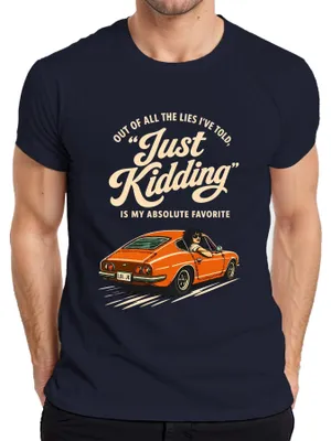 Zdjęcie produktu dla "Żartuję" - Koszulka męska vintage z nadrukiem, sarkastyczna, w stylu retro, kolor granatowy, rozmiar S