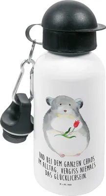 Produktbild von Mr. & Mrs. Panda Trinkflasche Chinchilla Blume - Weiß - Geschenk, Getränkeflasche, Büro, Kinderflasche, Lustige Sprüche, Chinchillas, Kummer, Chaos, Liebeskummer, Kinder