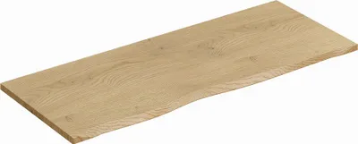 A wooden shelf with a live edge.