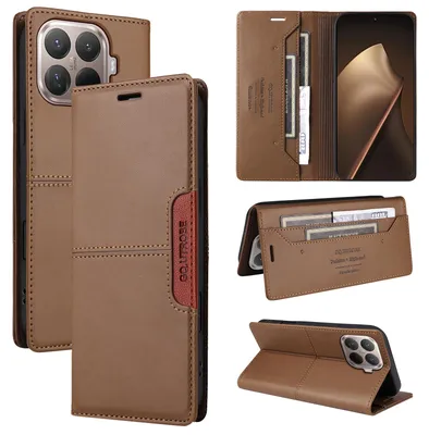 Produktbild von Handyhülle für Xiaomi 15T Pro Hülle, Leder Flip Wallet Kartenfach Stand Schutzhülle Braun