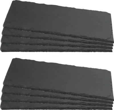 Produktbild von Set aus 8 rechteckigen Schieferplatten, Servierplatten aus Schiefer, Schieferuntersetzer, Schieferplatte für Buffet, Servieren, Dekoration, schwarz, 25 x 12 cm