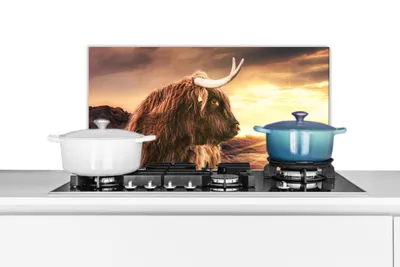 Obrázok produktu pre MuchoWow® Splashback Kuchyňa - Kuchynský backsplash - Ochrana steny pre sporák a drez Škótsky horal - Príroda - Slnko 60x30cm Alu-Dibond (alternatíva
