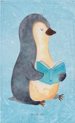 Produktbild von Mr. & Mrs. Panda Wandbild Pinguin Buch - Eisblau - Geschenk, Wandteppich, Tapisserie, Ausruhen, Nichtstun, Wandbehang, Ferien, Boho, Gobelin, Urlaub