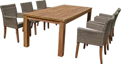 Produktbild von Garden Pleasure Sitzgruppe Pala cremeweiß, natur Kunststoff, Holz, 7-teilig