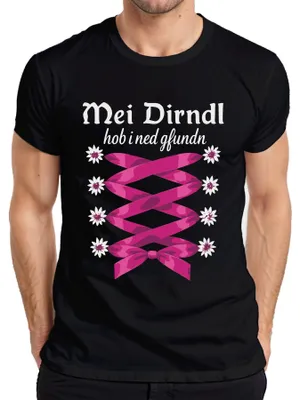 Productafbeelding van , Beierse traditionele kleding, Dirndl, Edelweiß, heren T-shirt, zwart, 3XL