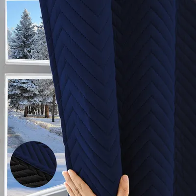 Produktbild von Thermovorhang Verdunkelung Vorhang Winddicht Kälteschutz Thermo Gesteppt Vorhänge Gardinen, Blau, 140x175cm