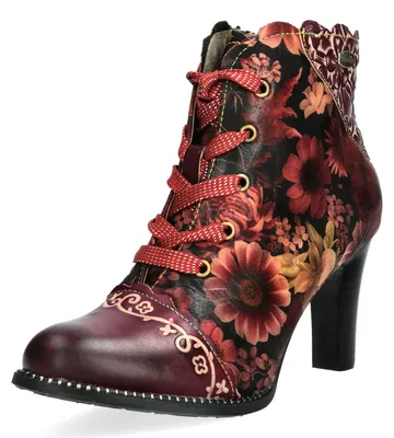Produktbild von Laura Vita Damen Extravagante Stiefelette mit floralem Print Alcbaneo 427, Größe:38 EU, Farbe:Rot