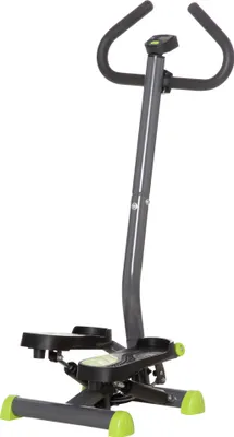 Obrázok produktu pre HOMCOM Stepper Fitness Swing Stepper s LCD displejom a rukoväťou Domáci trenažér do 100 kg Oceľ ABS Sivá+zelená 55 x 44 x 108 cm