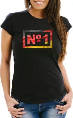 Produktbild von Fußball WM Fan Damen T-Shirt Deutschland Flagge No1 Moonworks® schwarz M