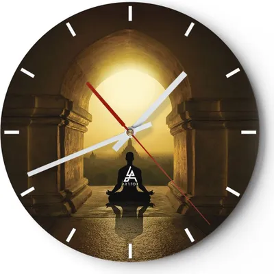 Produktbild von Wanduhr - Rund - Glasuhr - Meditation Tempel Schatten - 40x40cm - Schleichendes Uhrwerk - Lautlos - zum Aufhängen bereit - Dekoration Modern - Wanddekoration aus Glas - C3AR40x40-4474