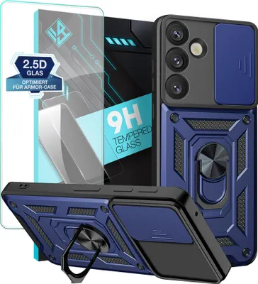 Produktbild von Armor Handyhülle für Samsung Galaxy S25+ mit 9H Displayglas Displayschutz Kameraschutz Handy Panzer Case Cover Schutzhülle Outdoor Farbe: Blau