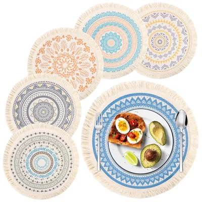 Productafbeelding van Tafelsets - Set van 6 ronde placemats, diameter 33 cm, geweven - Hittebestendige, antislip placemats van katoen voor keuken en eetkamer