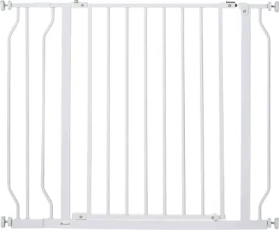 Produktbild von PawHut Hunde Türschutzgitter Treppenschutzgitter, 75-95 cm Hunde Türgitter, Klemmgitter, Schutzgitter, Zwei-Wege-Öffnung, Stahl, Weiß
