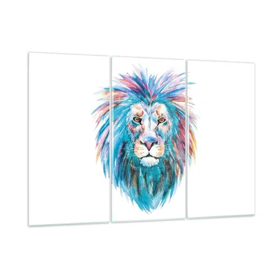 Produktbild von Bilder auf glas - 3 Teile - Bunt Löwe Mähne - 165x110cm - Glasbilder - Wandbilder - Bilder - zum Aufhängen bereit - Wanddekoration aus Glas - Glas Bilder - Wandbild auf Glas - GCE165x110-4250