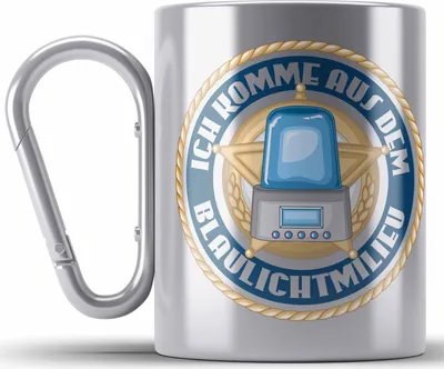 Produktbild von Trendation - Polizist Geschenk Edelstahl Tasse Karabiner mit Spruch Geschenke Polizei Männer Lustig Blaulichtmilieu (Silber)