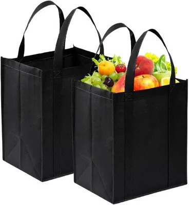 Productafbeelding van Ibenzoa® Opvouwbare boodschappentassen, set van 2, zwart – Vliesmateriaal, lange handgrepen, 37 x 31 x 24 cm, draagvermogen tot 10 kg