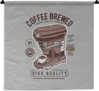 Produktbild von MuchoWow® Wandteppich Wandbehang Kaffeemaschine - Tasse - Retro - Zeichnung 90x90 cm Tapisserie Dekoration Wandtuch - Wandaufhänger