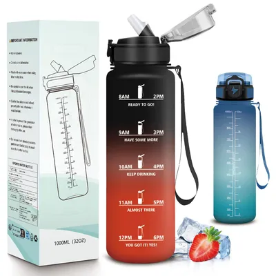 Produktbild von Trinkflasche 1l Mujigaga, Sportflasche mit Strohhalm, Auslaufsicher,
