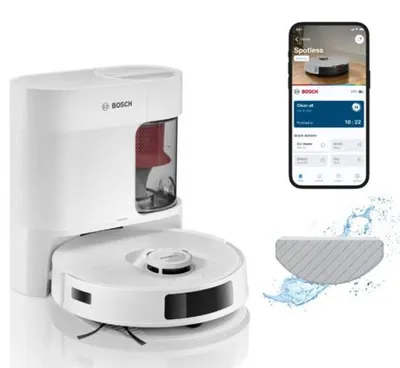 Immagine prodotto di Bosch BCRD2W Spotless Advanced + robot aspirapolvere con funzione di pulizia, 11000 Pa Home Connect, bianco