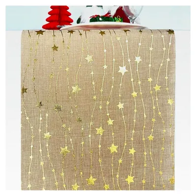 Produktbild von 500 x 28 cm Tischläufer Weihnachten mit goldenen Sternen für festliche Tischdekoration