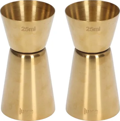 Produktbild von 2er Doppelkopf Cocktail Jigger 25/50ml Messbecher aus Edelstahl Gold Barmaß Schenkmaß für Bar Haushalt Party