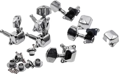 Produktbild von vhbw Stimmwirbel Mechaniken Pegs 3R3L für Gitarre, E-Gitarre, Akustikgitarre, Banjo - Gitarrenwirbel, Stimmmechanik, 8 mm Aufnahme Silber