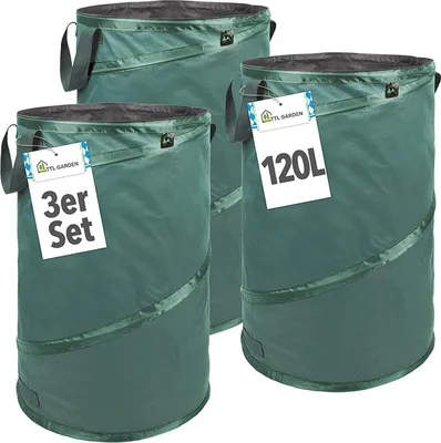 Produktbild von TTL GARDEN Gartenabfallsack PREMIUM 3er Set 120L grün Gartensack Laubsack Oxford