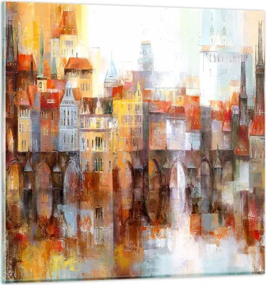 Produktbild von Bilder auf glas - Stadt Mietshaus - 40x40cm - Glasbilder - Wandbilder - Kunstdruck - zum Aufhängen bereit - Wanddekoration aus Glas - Glas Bilder - Wandbild auf Glas - Einteilig - GAC40x40-3476
