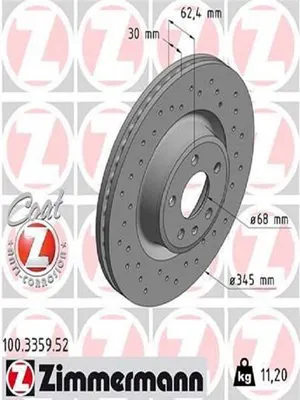 Produktbild von 2x ZIMMERMANN Bremsscheibe 100.3359.52 für AUDI A6 Allroad (4GH 4GJ C7) 62mm