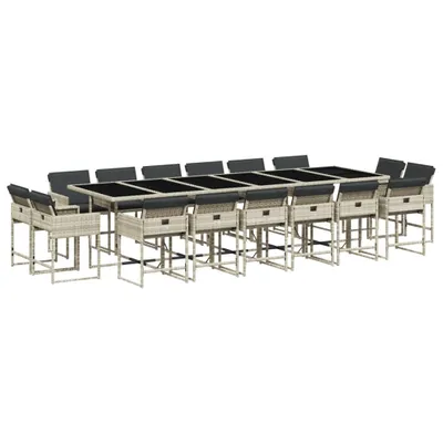 Produktbild von vidaXL 17-tlg. Garten-Essgruppe mit Kissen Hellgrau Poly Rattan