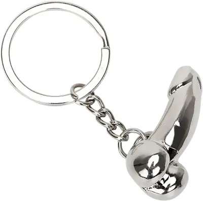 Produktbild von Penis Cock Glied massiv Metall Schlüsselanhänger + Samtbeutel Silber Chrom-Optik von Bearlink