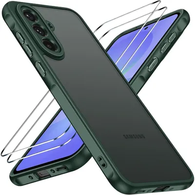 Produktbild von Schutzhülle mit 2x Panzerglas für Samsung Galaxy A36 5G, Grün, Matt Durchscheinend, Stoßfest