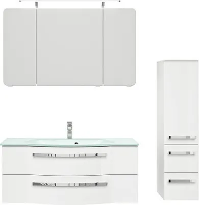 Produktbild von Pelipal Badmöbel-Set Serie 4005 BxHxT 150 x 200 x 49,1 cm Frontfarbe weiß hochglanz mit Waschtisch Glas weiß, Waschtisch
