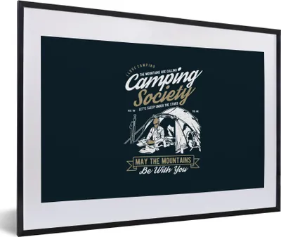 Produktbild von MuchoWow® MuchoWow® Gerahmtes Poster Zelt - Camping - Vintage 60x40 cm - Poster mit zchwarzem Bilderrahmen - Schlafzimmer - Plakat in Rahmen - Drucken