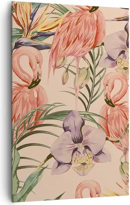 Produktbild von Bild auf Leinwand - Leinwandbild - Einteilig - Flamingos Pflanzen Vogel exotisch - 80x120cm - Wand Bild - Wandbilder - Leinwanddruck - Wanddekoration - Leinwand bilder - Wandbild - PA80x120-2929
