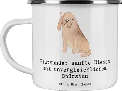 Produktbild von Mr. & Mrs. Panda Kaffeepott Bluthunde - Weiß - Geschenk, Pott, Hunderassen Eigenschaften, Herz gewinnen, beeindruckende Hunde, freundlicher Hund, zärtliche Natur, Haferl