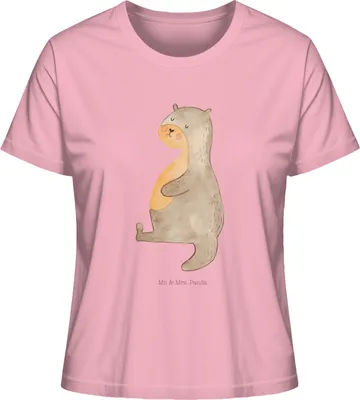 Produktbild von Mr. & Mrs. Panda Oberteil Damen Otter Bauch Größe M - Baumwolle Pink - Geschenk, Essen. Foodlover, Zufrieden, Sommershirt, T-Shirt, Kurzarm, shirt, Seeotter See, Satt, Basic