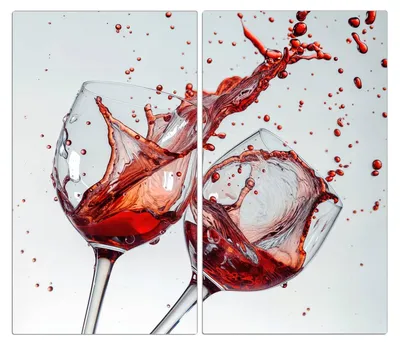 Produktbild von Spritzschutz Herdabdeckplatte Schneidebrett aus Glas Weinkelchplätschern 2-Teilig (60x52cm)