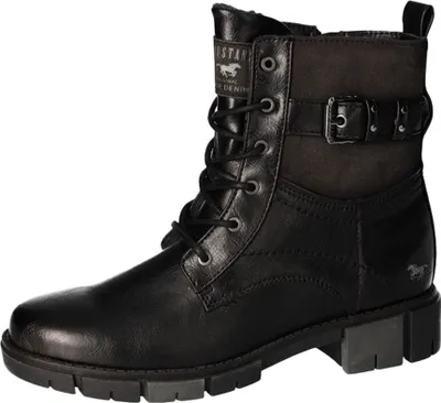 Produktbild von Mustang Damen Stiefelette warm gefütterter Schnürboot mit Schnalle 1443-601, Größe:40 EU, Farbe:Schwarz