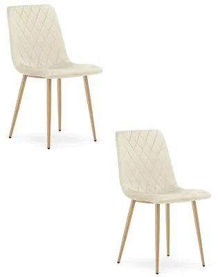 Image de Lot de 2 Chaises Turin en Velours Beige avec Pieds Effet Bois