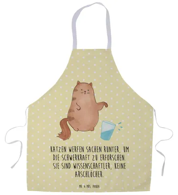 Produktbild von Mr. & Mrs. Panda Kochschürze Katze Wasserglas - Gelb Pastell - Geschenk, Küchenschürze, Vorbinder, Schürze, Katzen, Neugierig, Kellnerschürze, Latzschürze, Cat, Cats