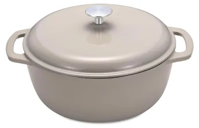 Produktbild von A. Basics Schmortopf Rund aus Emailliertem Gusseisen mit Deckel, 4,1 L, Leinengr