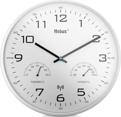 Produktbild von Mebus Funk-Wanduhr mit Thermometer/ Hygrometer, weiß