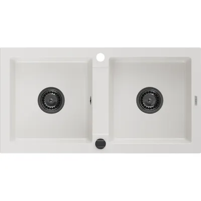 Obrázok produktu pre Mexen Mario granitový dvojkomorový drez 820 x 436 mm, Biela, Sifón Čierna - 6504822000-20-B