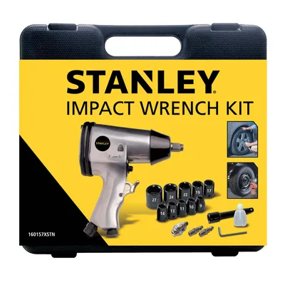 Produktbild von Stanley Schlagschrauber Set 160157XSTN - Inkl. 10 Schlagdübel, Schnellkupplungen, Sechskantschlüssel und Aufbewahrungskoffer - Max. 6Bar - 4600R/pm - Schwarz/Silber