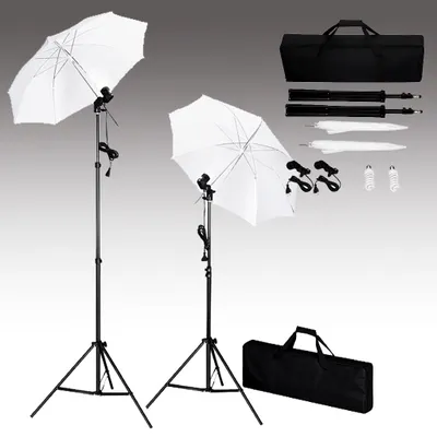 Image de vidaXL Kit studio photo avec fond, luminaires et parapluies