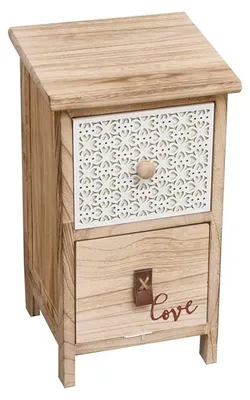 Schubladenbox aus Naturholz, 2 Schubladen, 25x25x42,5 cm