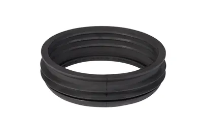 A black rubber ring with grooves, isolated on a white background.