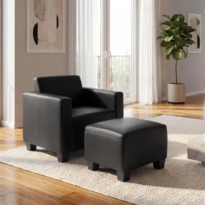Immagine prodotto di Poltrona lounge modulare con pouf Lyon, Similcuoio ~ nero